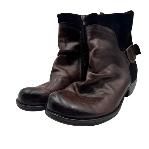 Fly London Leather & Suede Dark Brown Ankle Boots Womens Size 8 With Side Zipper - Picture 1 of 8